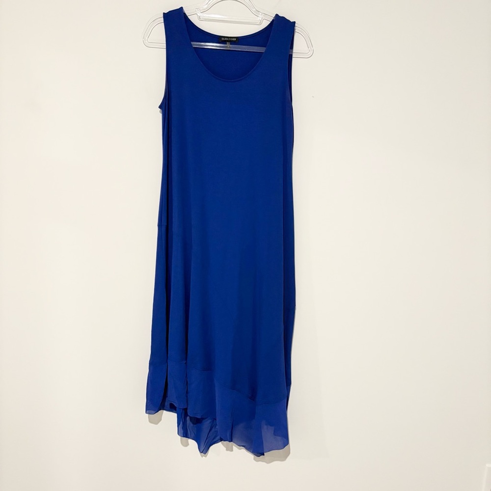 Eileen Fisher Layered‎ Asymetrical Sheer Hem Sleeveless Dress Cobalt blue small